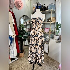 Casual Sleeveless Spaghetti Strap Smocked Ruffle Long Dress